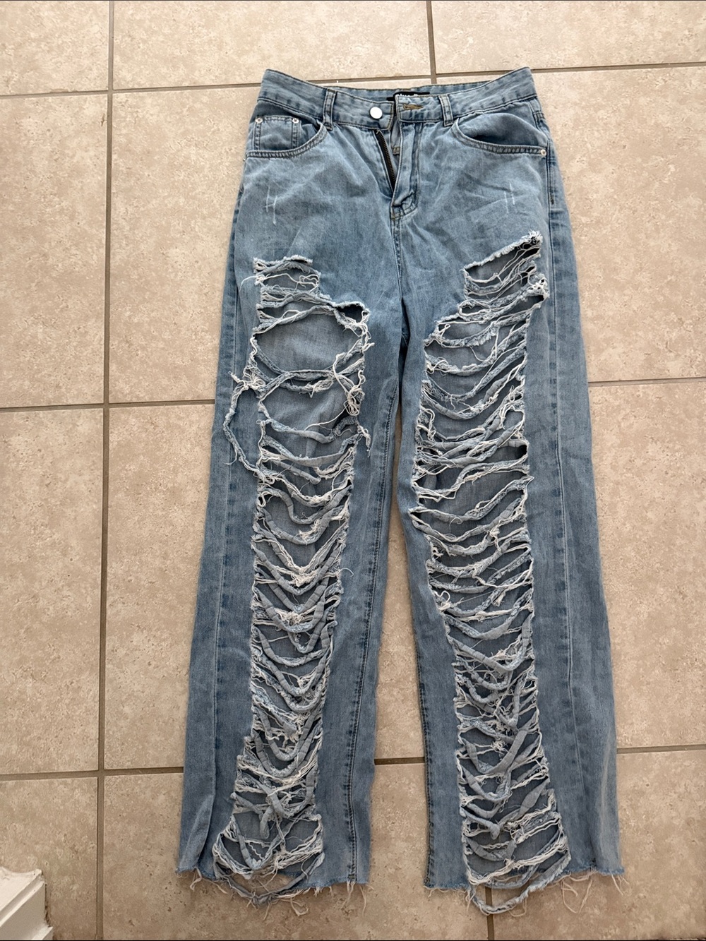 Light Wash Distressed Wide-Leg Jeans